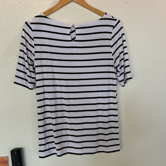 Talbots Black and White Geometric Stripe Tee - Picture 2 of 7